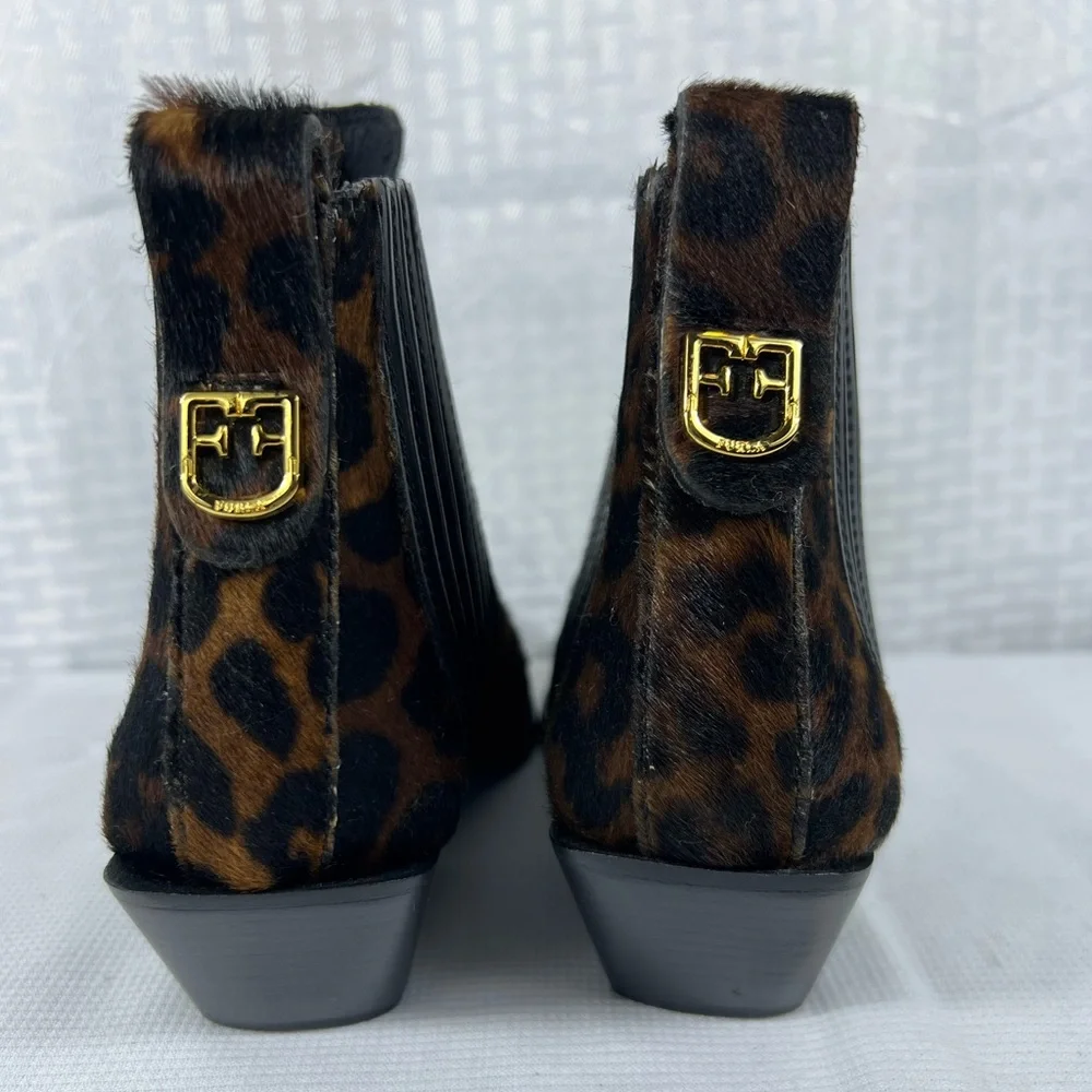 Furla Lady M Leopard Print Calf Hair Chelsea Boots Size 37 Made in Italy